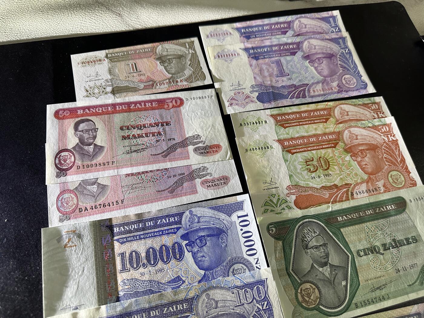 《外钞收藏家》第六百一十期（新年假期场/年后快递恢复正常再发货）（长期征集拍品、欢迎藏友们联系合作） 扎伊尔几个版本 15张一起 全新 有几张有轻微瑕疵