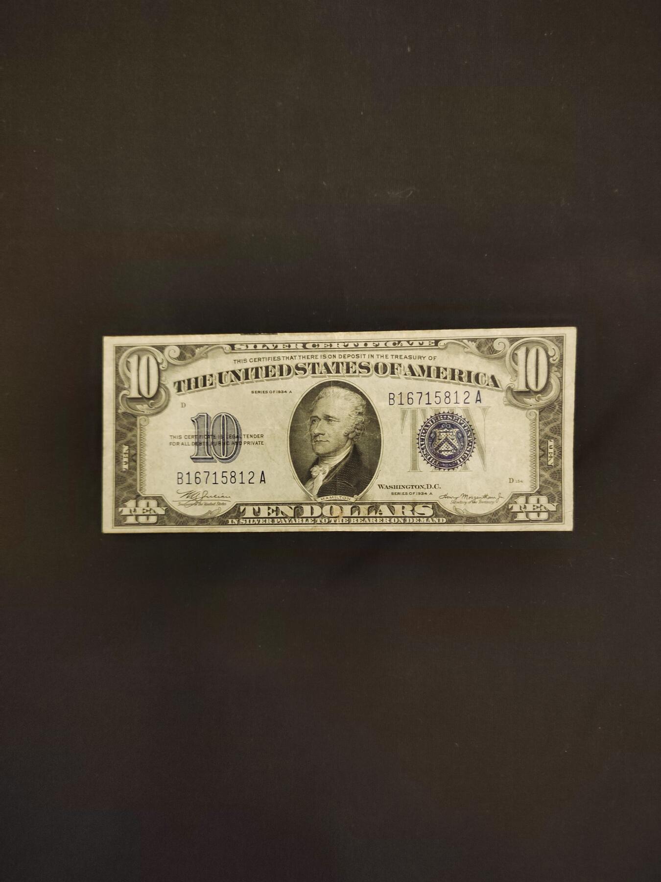 1934年10美元，银币券，品相如图