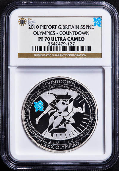 【俄甄集藏】马年新春第一拍 2026年(048)02-25星期三 晚 19:30 全场包邮 - 英国2010年纪念伦敦奥运会倒计时2周年加厚5镑彩绘精制大银币，NGC PF70UC，特殊标签，加厚版，重56.56克，925银，发行量2197枚，稀少品种