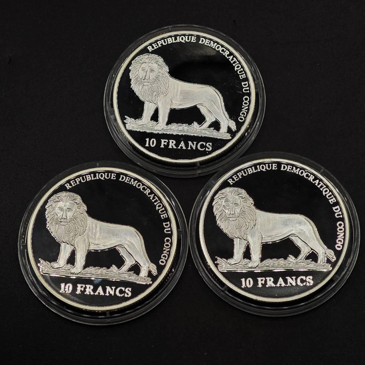 【淘币小摊】实时拍第八百七十拍   银币套币场    年前最后一场周一预留全部发出 本场无中意拍品可私信周日发货请更换最新收货地址不方便收货的请勿参拍或者顺丰到付 民主刚果2005年10法郎X3精制银币套 三圣 25克925银X3 发行量：5千