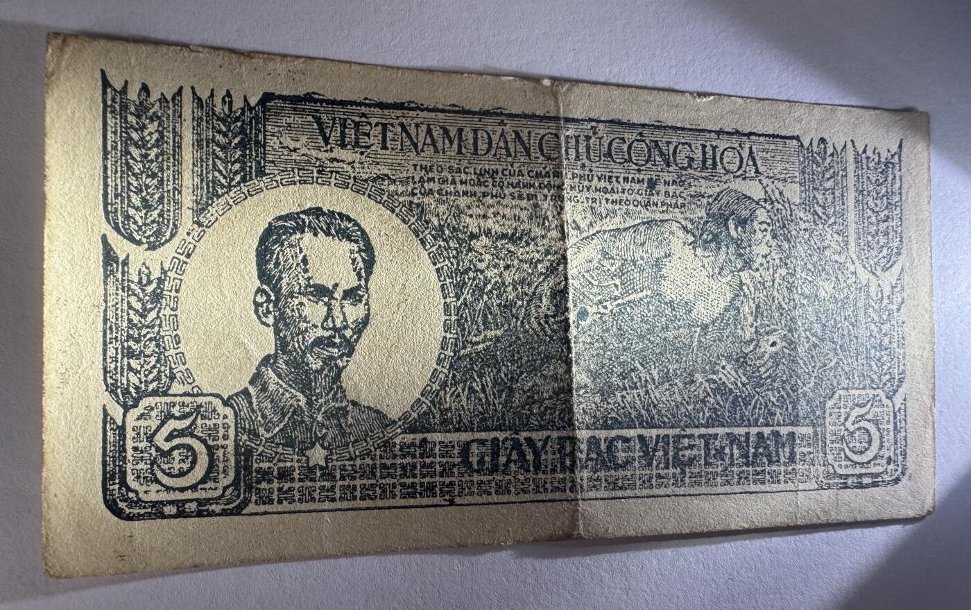 2026第3场（总第230期）：精品测试钞、外钞综合场 黑色版/越南1948年版5盾（旧品如图）“越南民主共和”字样