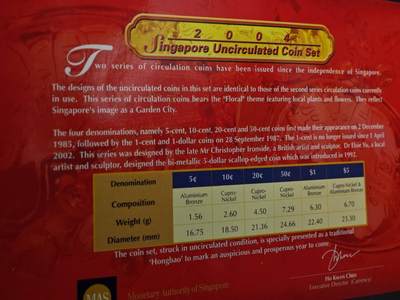 【淘币小摊】实时拍第八百九十六拍   银币套币场    每周一统一发货 新加坡2004年新春套币含5元稀少双色币