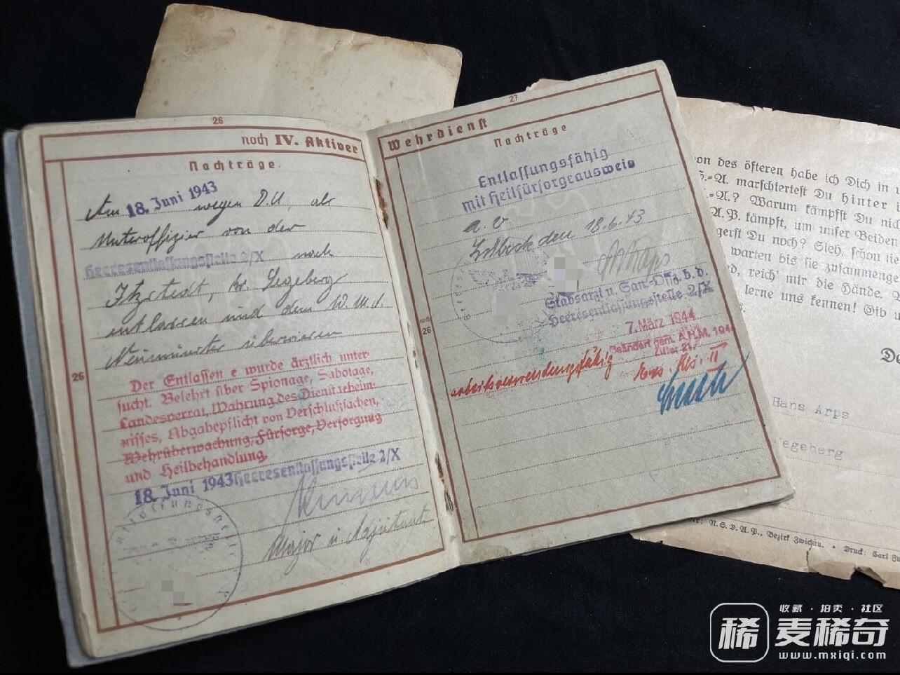 杂勋专场 德国二战套证，包括士兵证与照片，授予汉斯·阿普斯，得主介绍如下