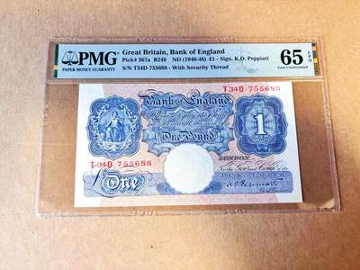 【Blue Auction】世界纸币精拍第785期——18级TOP拍卖/信誉/品质/专业/高效💫 - 【88尾】英国 A序列 1940-48年1镑 PMG65EPQ