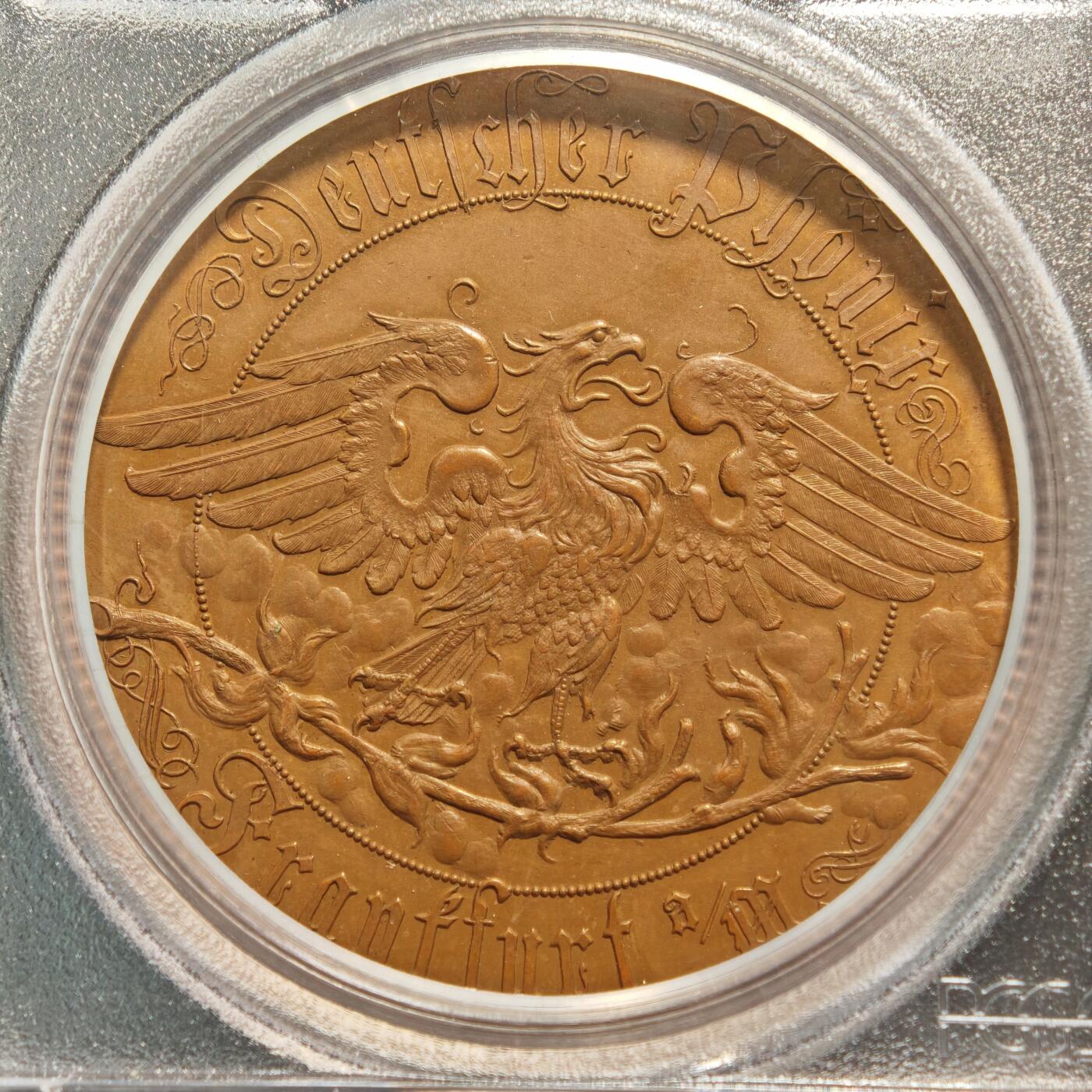 【德藏】世界币章拍卖第165期（拍品征集中~欢迎藏友联系） 1895年 德国法兰克福纪念德意志凤凰保险公司成立50周年铜章 PCGS MS64 少见品种