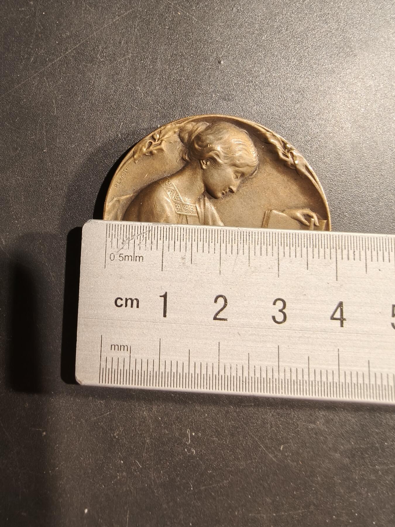 老王徽章第181期 法国学习的少女大铜章     皮埃尔·勒努瓦作品     直径40mm    重量30.3g