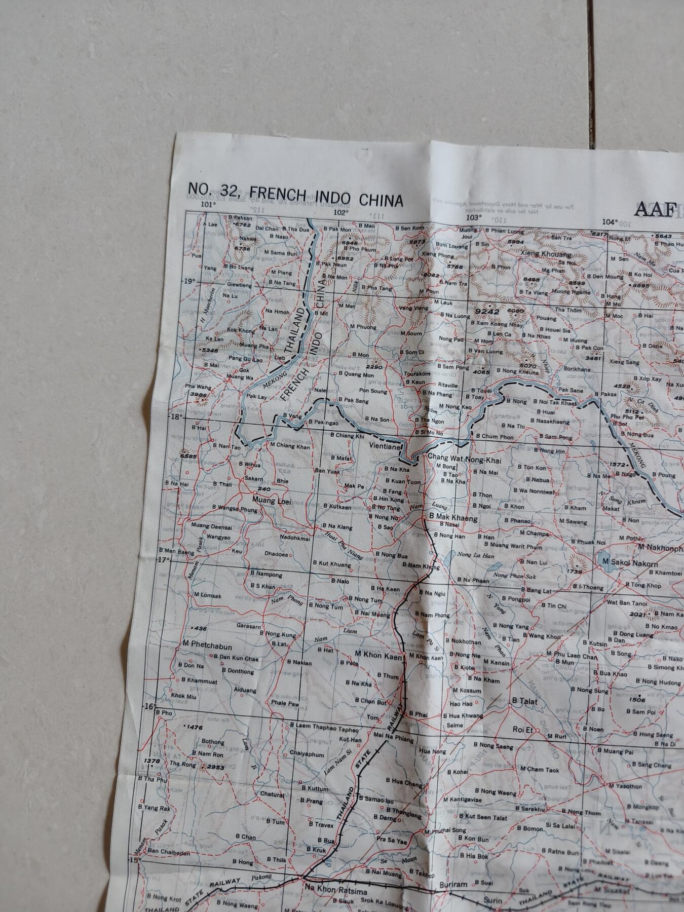 老王徽章第181期 美国二战陆军航空兵逃生图     中国战区     中国中部地区+法属印支地区       尺寸约60×80cm      少见地区