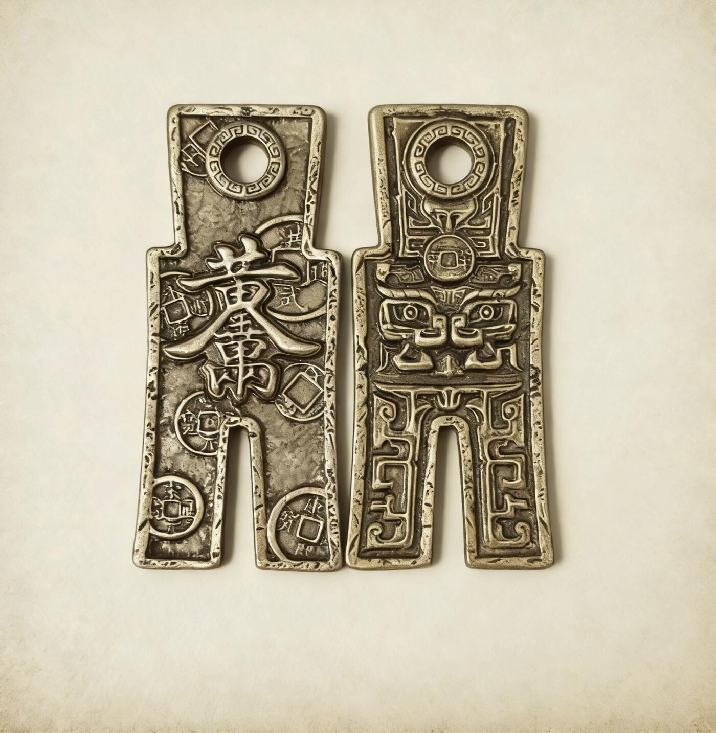 CSIS-GREAT评级精品钱币拍卖第三百三十八期 黄金万两步步生财饕餮纹布币仿古纪念挂件  仿古本色 体积略小于中钱与商业金字版