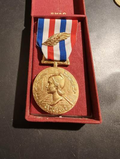 老王徽章第181期 - 法国金级铁路服务奖章    金棕榈勋饰   原盒    1977年实发