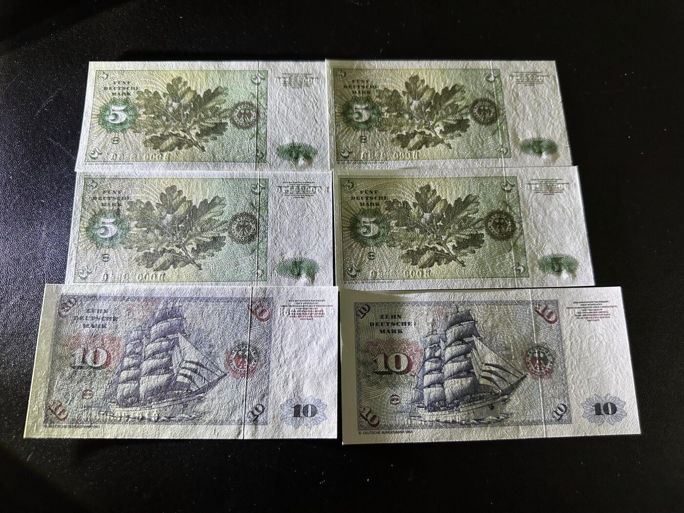 《外钞收藏家》第六百一十期（新年假期场/年后快递恢复正常再发货）（长期征集拍品、欢迎藏友们联系合作） 1980西德倒二版5和10马克 六张一起 全新