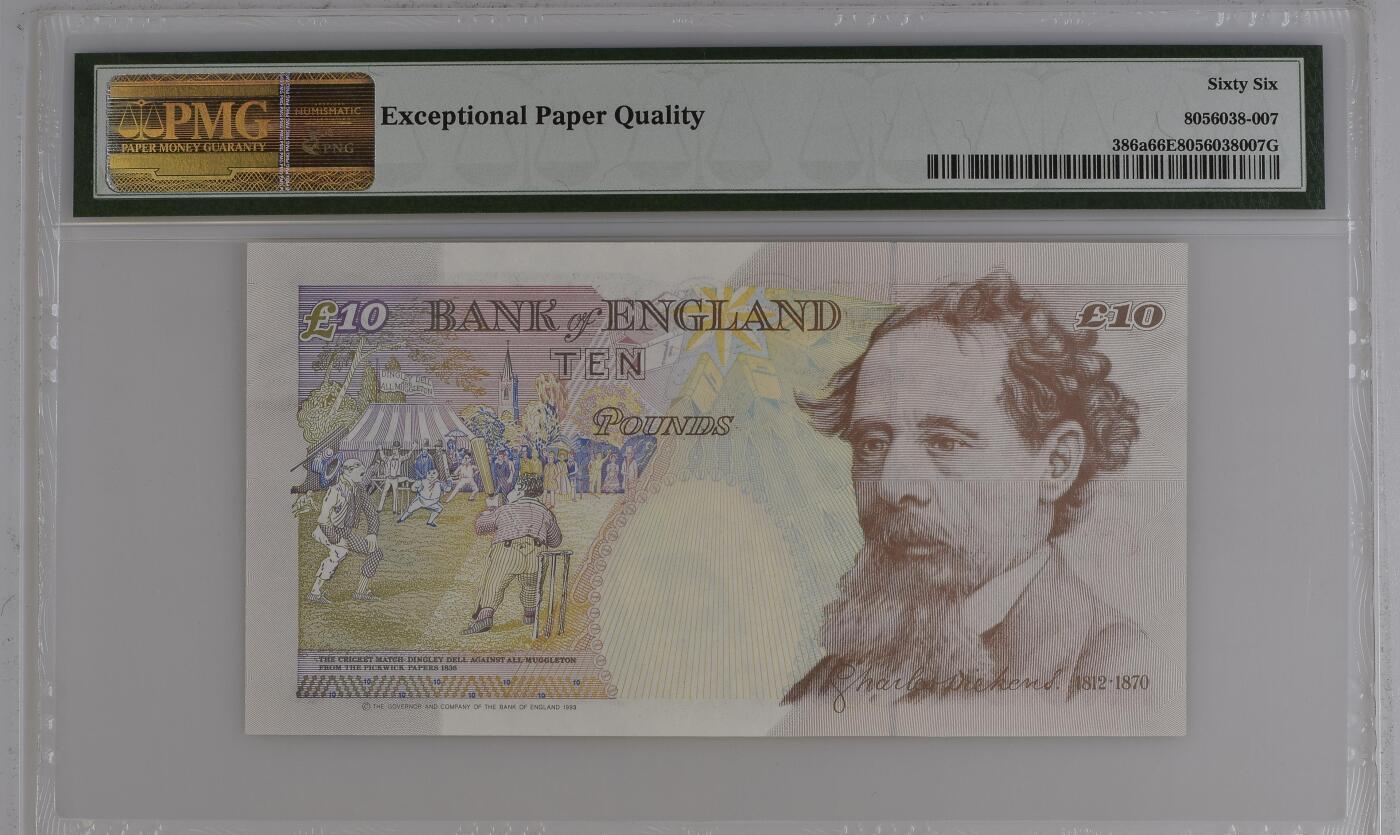 【礼羽收藏】🌏世界钱币拍卖第124期 1993年英国E序列初版数字版10镑，DD01首发冠十位号罕见，超稀少英镑小号 PMG老壳严评66分
