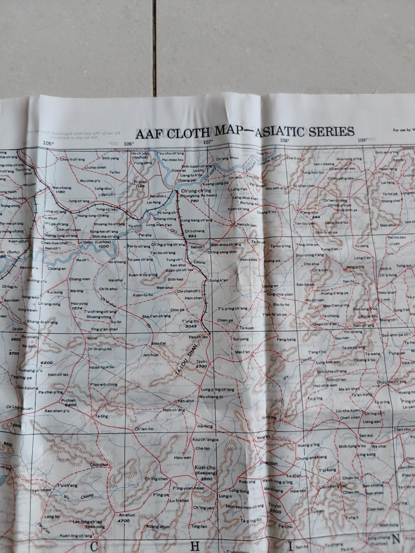 老王徽章第181期 美国二战陆军航空兵逃生图     中国战区     中国中部地区+法属印支地区       尺寸约60×80cm      少见地区