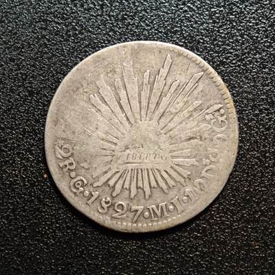 【德藏】世界币章拍卖第165期（拍品征集中~欢迎藏友联系） - 1827年 墨西哥2瑞尔（2R）鹰洋银币 直径约：27mm；重约：5.9g