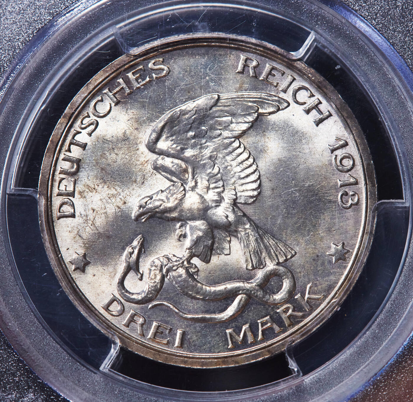 【俄甄集藏】马年新春第一拍 2026年(048)02-25星期三 晚 19:30 全场包邮 德国普鲁士1913年A版反法战争胜利百年3马克银币，PCGS MS64，转光品相