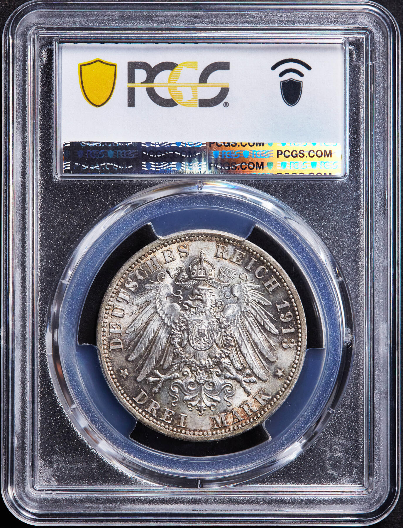 【俄甄集藏】马年新春第一拍 2026年(048)02-25星期三 晚 19:30 全场包邮 德国普鲁士1913年A版威廉二世军装3马克银币，PCGS MS64，黄油环彩包浆，转光品相