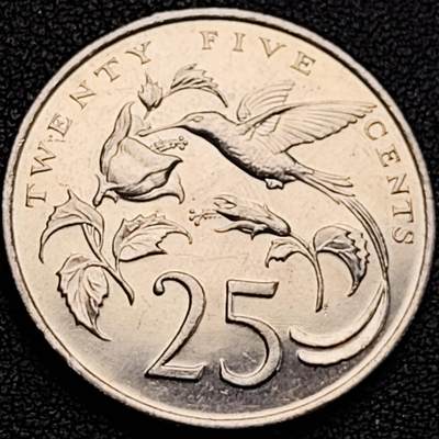 泉币菌-第187场- 精品福利场 （本周五和之前拍的 2月14日发货） - 稀少 原光UNC 长尾食蜜鸟 牙买加25分镍币 32.5MM 