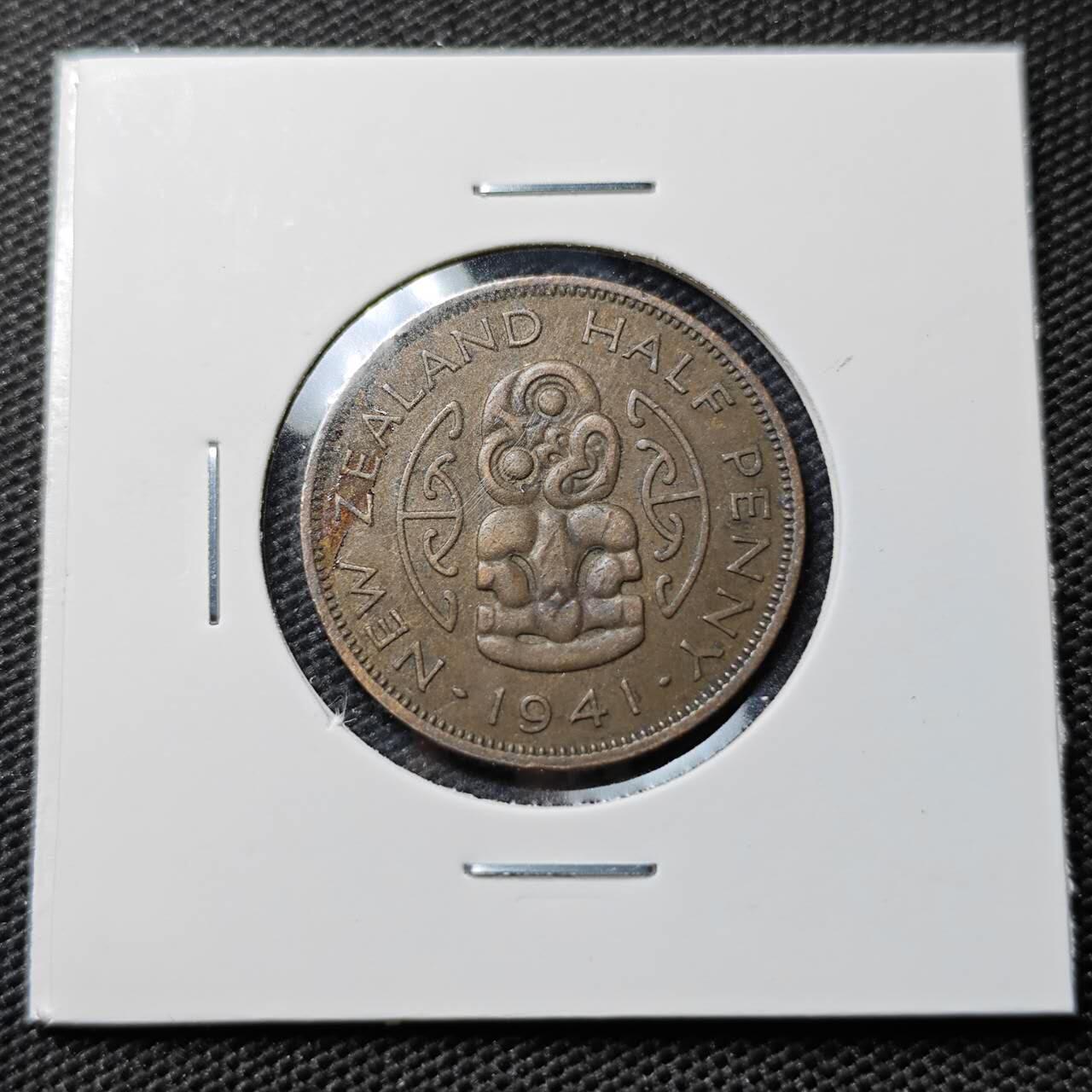 KK钱币收藏小铺  第395期  2月预留时间 周末发货 1941新西兰1/2便士 