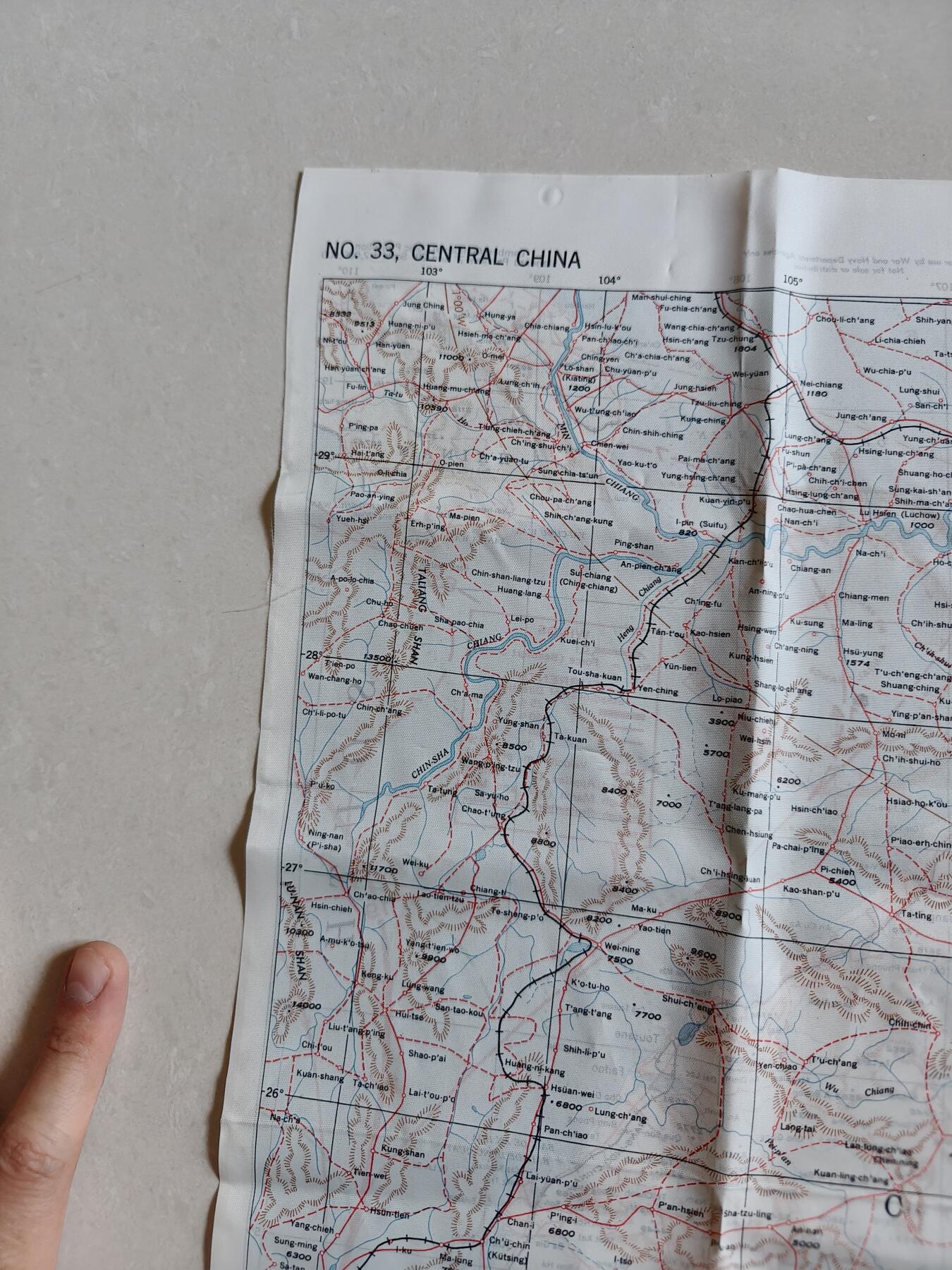 老王徽章第181期 美国二战陆军航空兵逃生图     中国战区     中国中部地区+法属印支地区       尺寸约60×80cm      少见地区