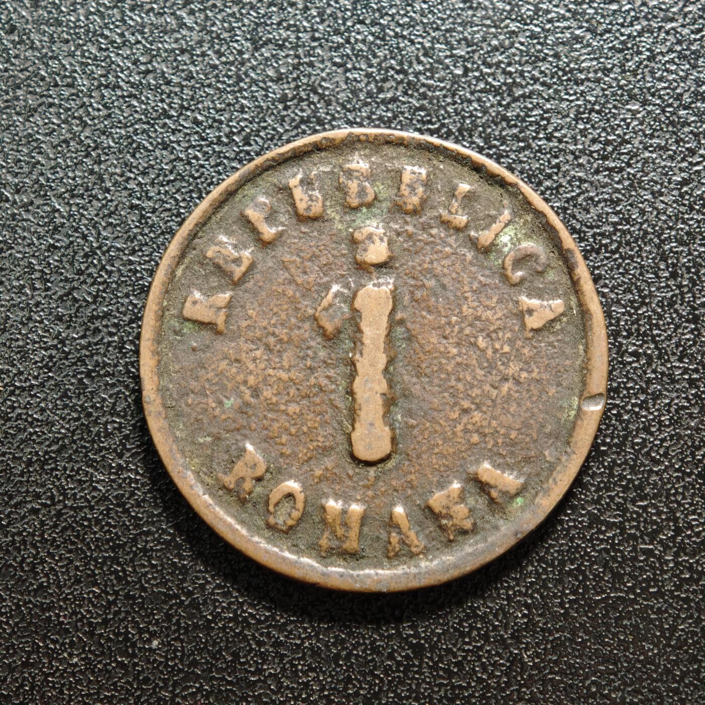 【德藏】世界币章拍卖第165期（拍品征集中~欢迎藏友联系） 1849年 罗马1巴约科铜币 直径约：29.4mm；重约：11.7g