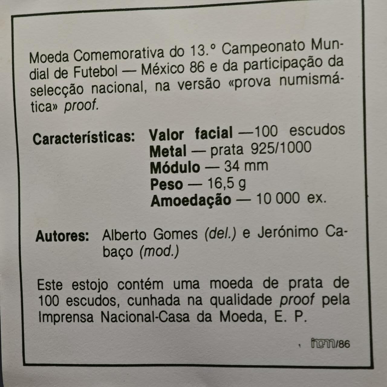 【淘币小摊】实时拍第八百七十拍   银币套币场    年前最后一场周一预留全部发出 本场无中意拍品可私信周日发货请更换最新收货地址不方便收货的请勿参拍或者顺丰到付 葡萄牙1986年100埃斯库多精制银币 86年墨西哥世界杯 925银16.5克 发行量：1万 盒证全