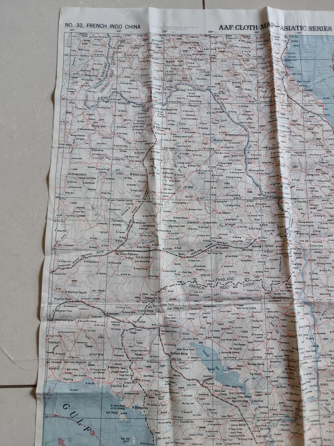 老王徽章第181期 美国二战陆军航空兵逃生图     中国战区     中国中部地区+法属印支地区       尺寸约60×80cm      少见地区