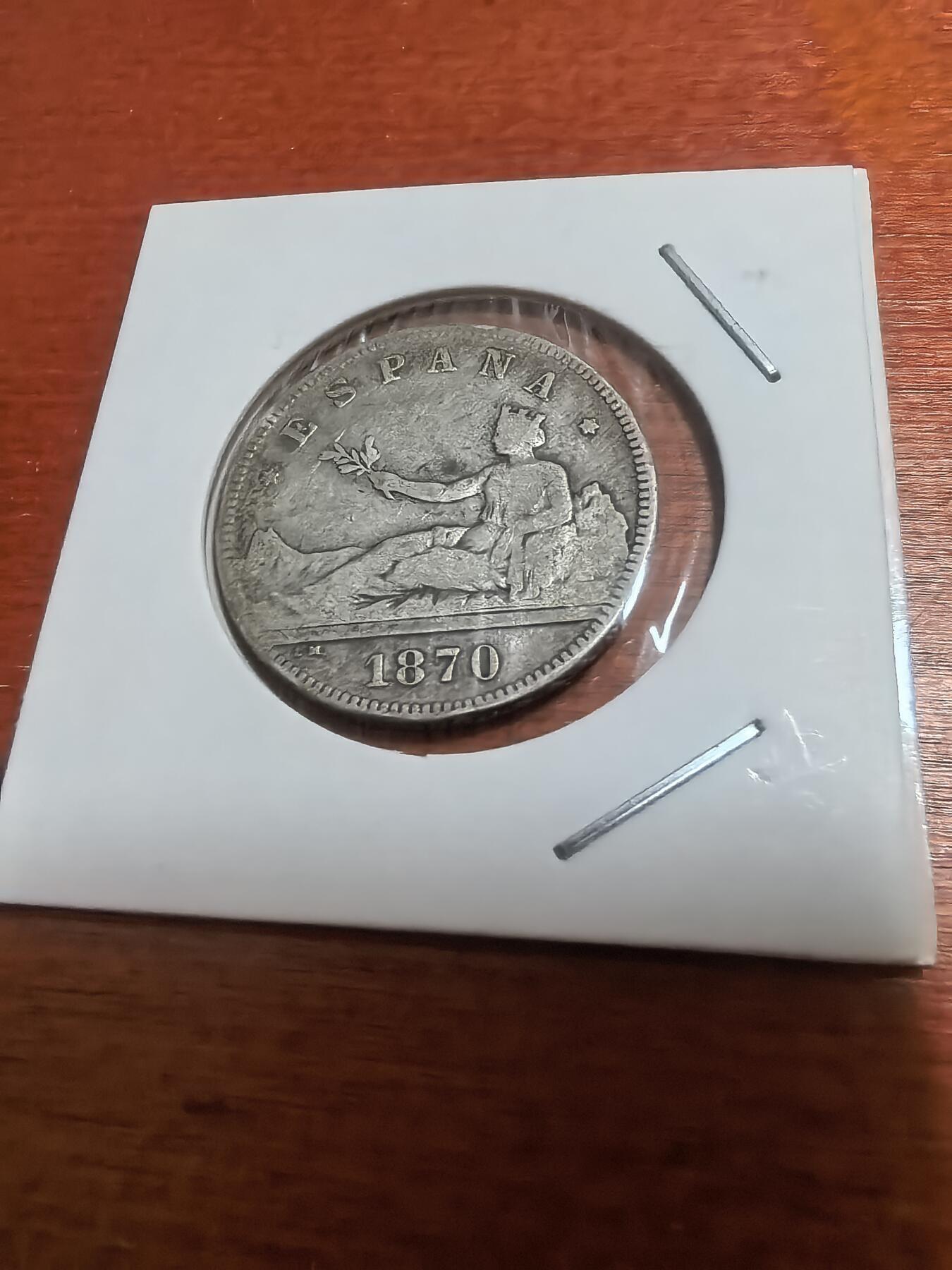 长老汇蛇年精选第九十九场拍卖 1870(70）西班牙拿花2比塞塔银币，10克835银，马德里造币厂