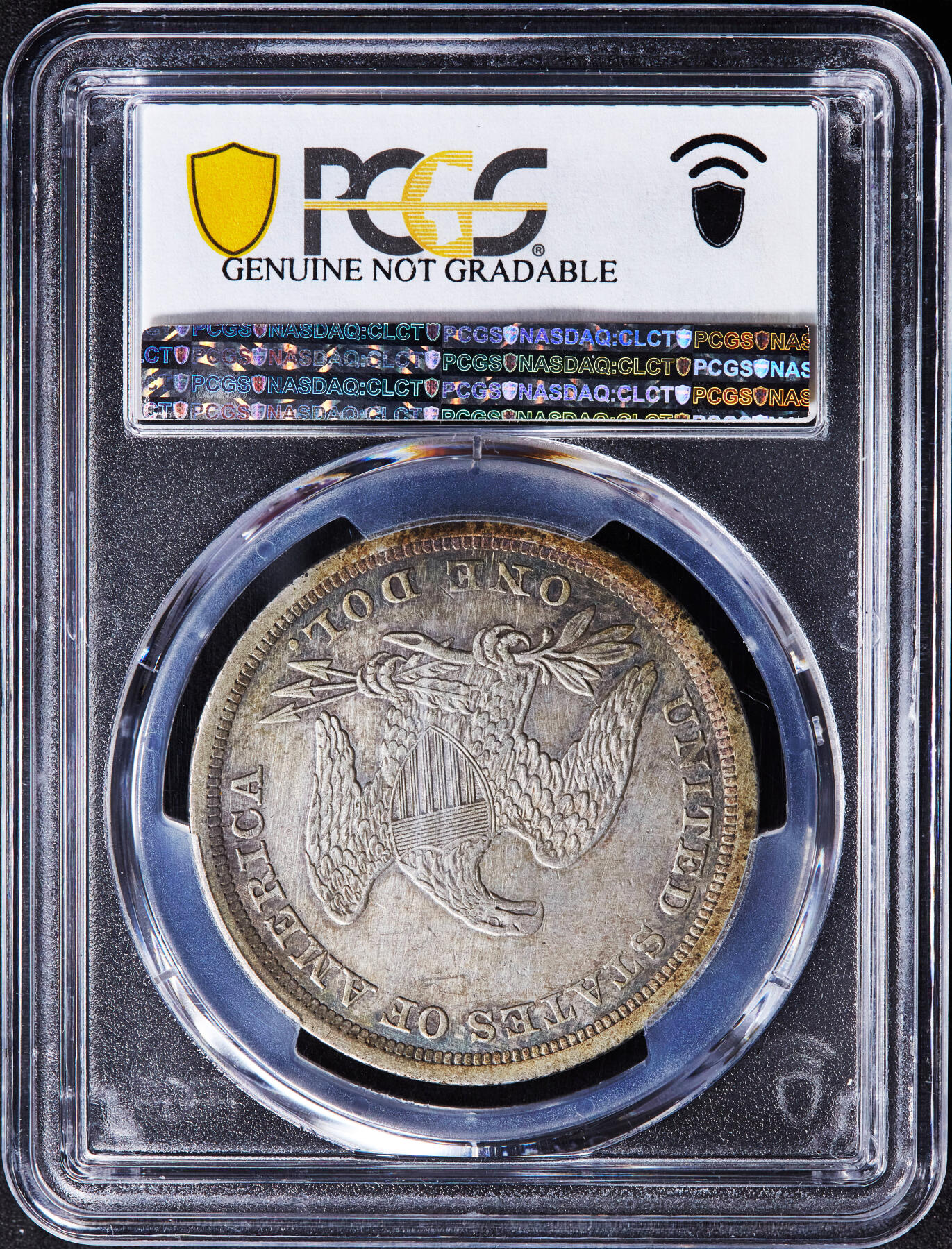 【俄甄集藏】马年新春第一拍 2026年(048)02-25星期三 晚 19:30 全场包邮 美国1843年坐人拿旗版1美元大银币，PCGS XFD，五彩包浆，名誉品种