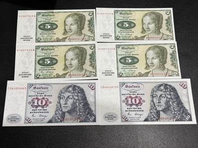 《外钞收藏家》第六百一十期（新年假期场/年后快递恢复正常再发货）（长期征集拍品、欢迎藏友们联系合作） - 1980西德倒二版5和10马克 六张一起 全新