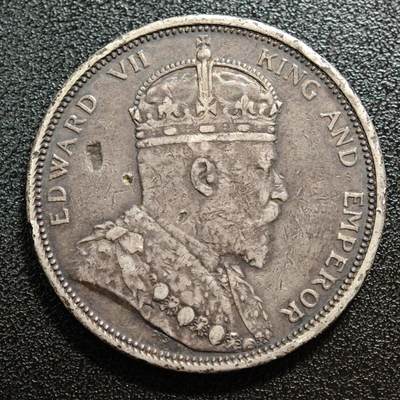 【德藏】世界币章拍卖第165期（拍品征集中~欢迎藏友联系） - 1904年 英属海峡爱德华七世壹圆银币 有戳 直径约：37.1mm；重约：26.9g