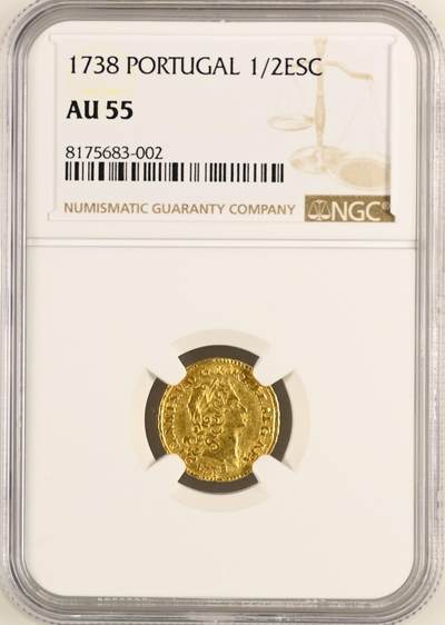 【Blue Auction】世界纸币精拍第785期——18级TOP拍卖/信誉/品质/专业/高效💫 -    【仅4枚更高分】葡萄牙 1738年1/2埃斯库多金币 小面值更少见 若昂五世时期 NGC AU55