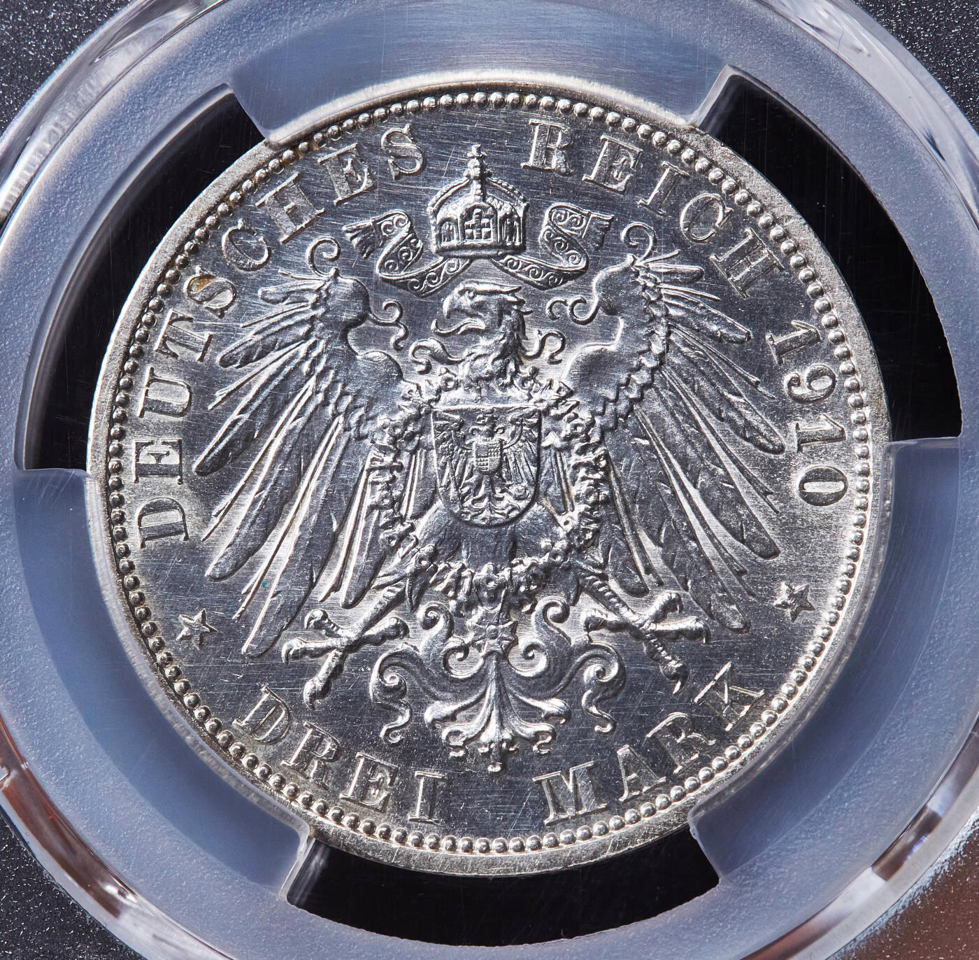 【俄甄集藏】马年新春第一拍 2026年(048)02-25星期三 晚 19:30 全场包邮 德国1910年A版萨克森-魏玛-爱森纳赫威廉·恩斯特大公同费奥多拉结婚3马克银币，PCGS AUD，底板凝霜，少见品种