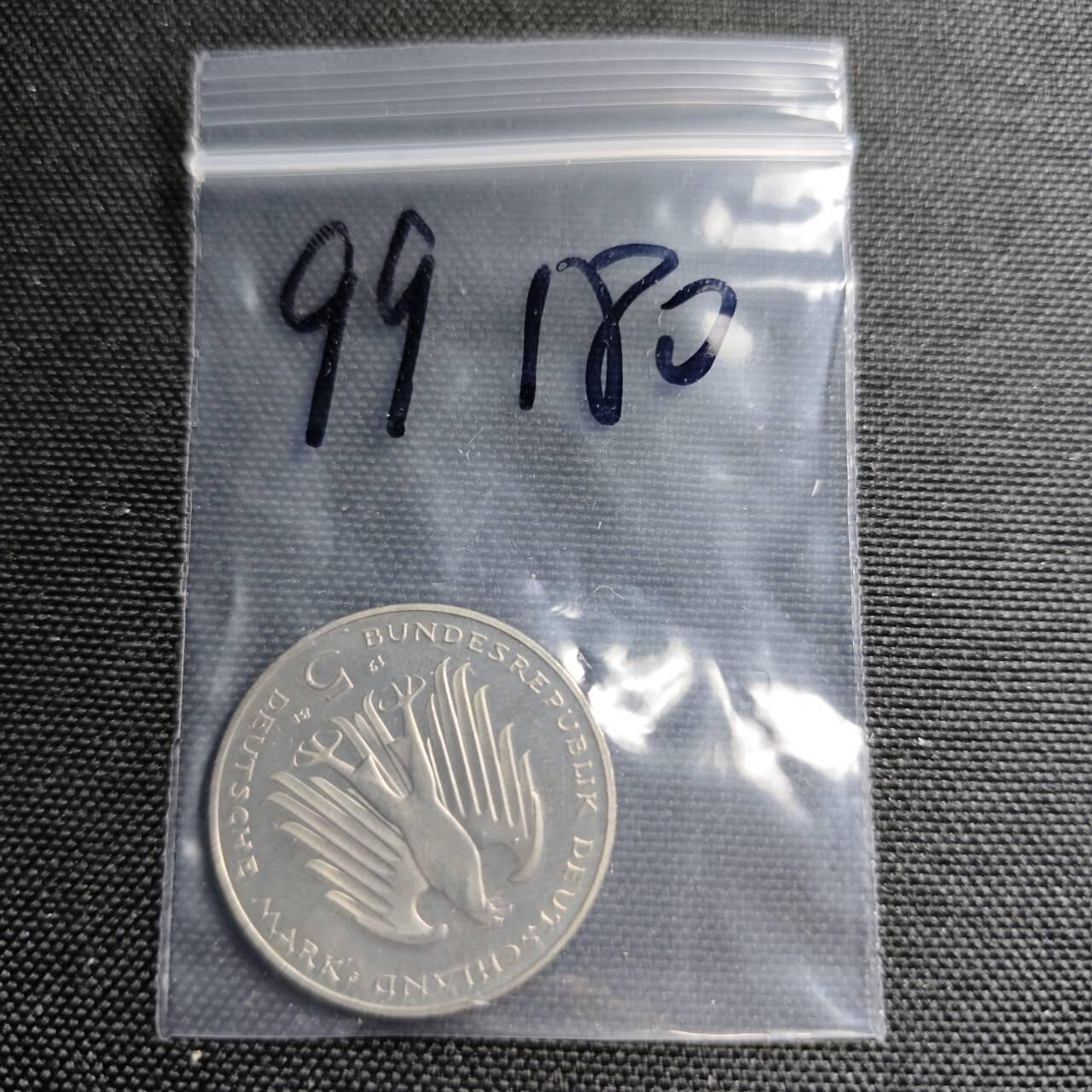 KK钱币收藏小铺  第399期  百期特拍（四拍之三）2月预留时间 周末发货 1981 德国5马克纪念币 好品