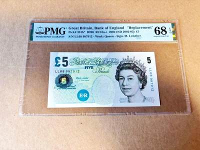 【Blue Auction】世界纸币精拍第785期——18级TOP拍卖/信誉/品质/专业/高效💫 - 【补号】英国  2002年5镑  PMG68EPQ 高分