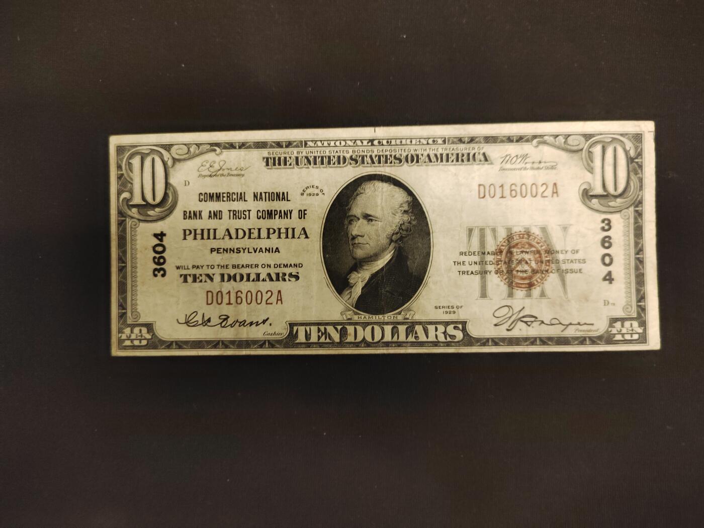 1929年10美元，品相如图