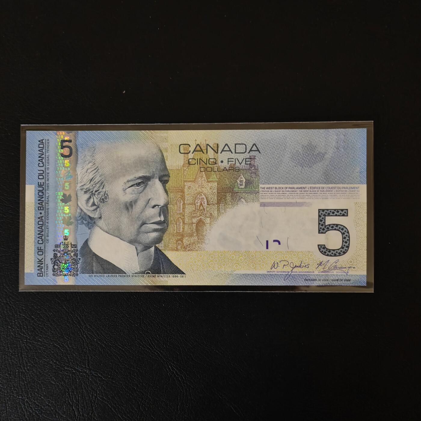 【礼羽收藏】🌏世界钱币拍卖第124期 （一组1张）【UNC】美洲 加拿大 2009年 5加元 Pick:101Ac