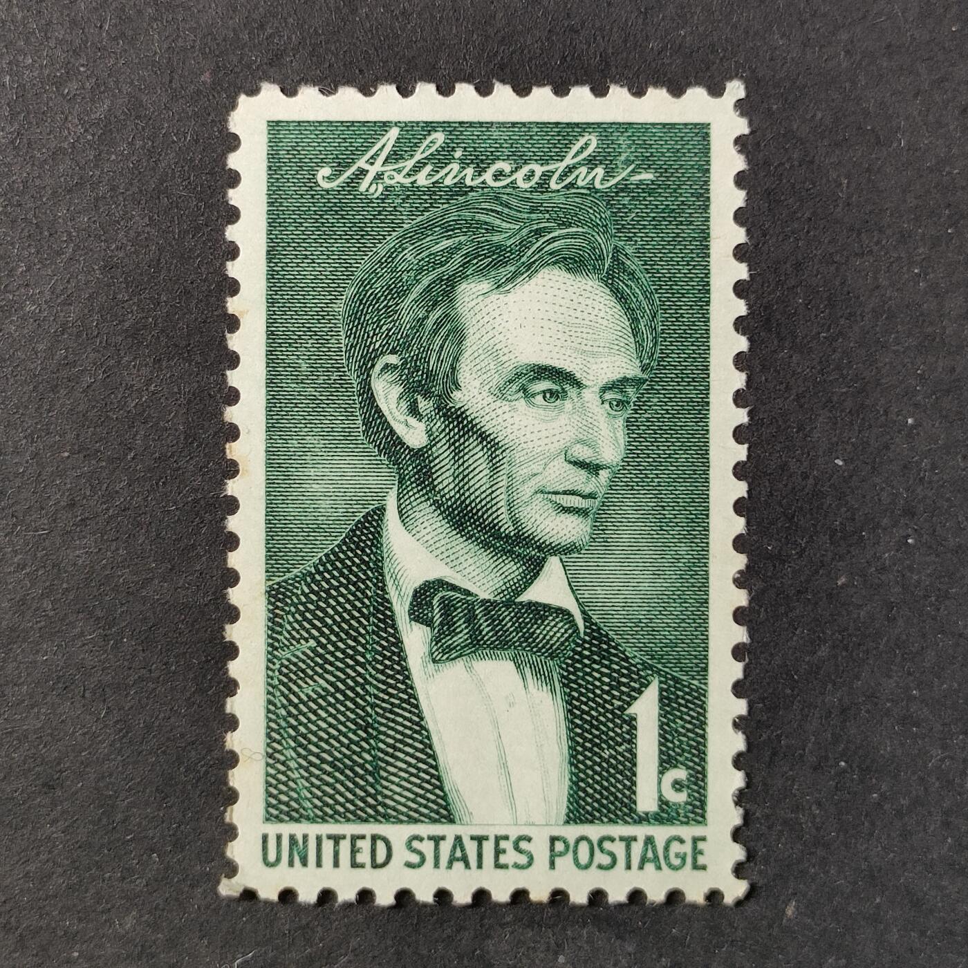 ↓君缘收藏737期☞钱币邮品↓无佣金、可寄存、满30元包邮  美国邮票，1959年美国第16任总统亚伯拉罕·林肯诞辰150周年雕刻版