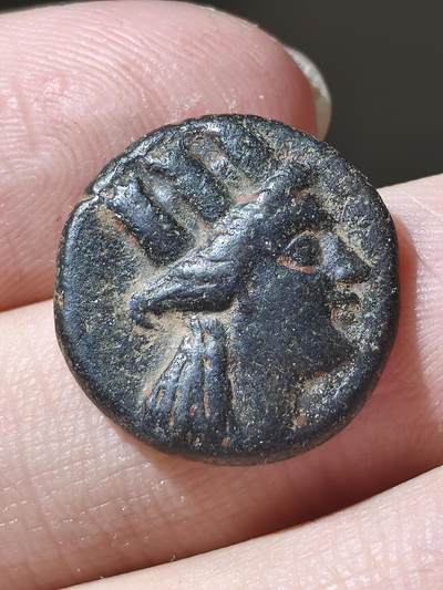 美品！希腊化-黎凡特 腓尼基地区城邦 提喀女神船首铜币 约前一世纪 腓尼基铭文清晰 非常有趣的品种