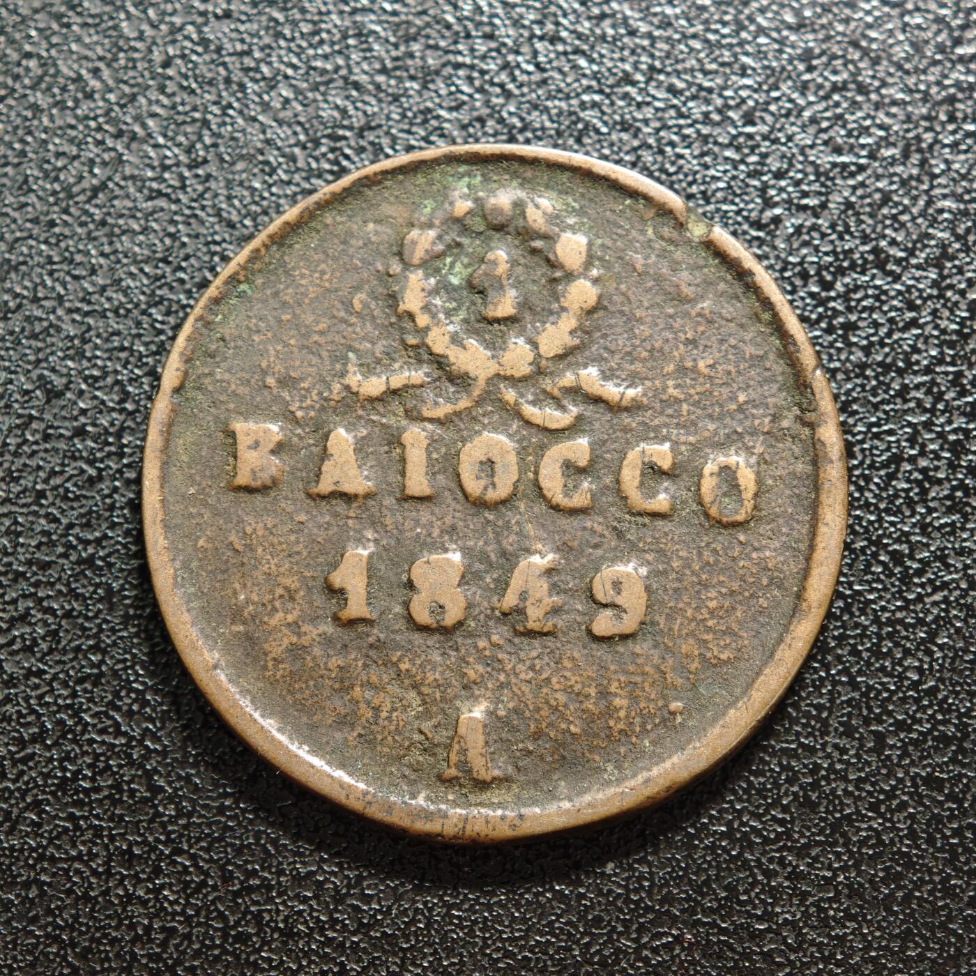 【德藏】世界币章拍卖第165期（拍品征集中~欢迎藏友联系） 1849年 罗马1巴约科铜币 直径约：29.4mm；重约：11.7g