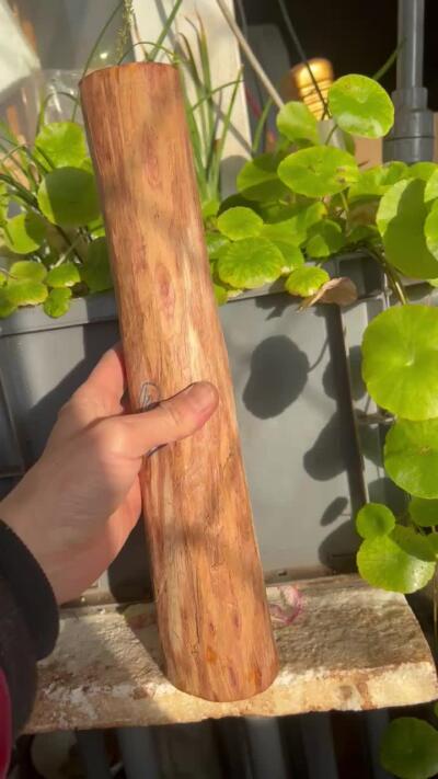 零元拍：NO.35-4海南黄花梨珠子把件料，外面白皮基本都去掉了，红肉打底花纹很漂亮。340/50/70MM