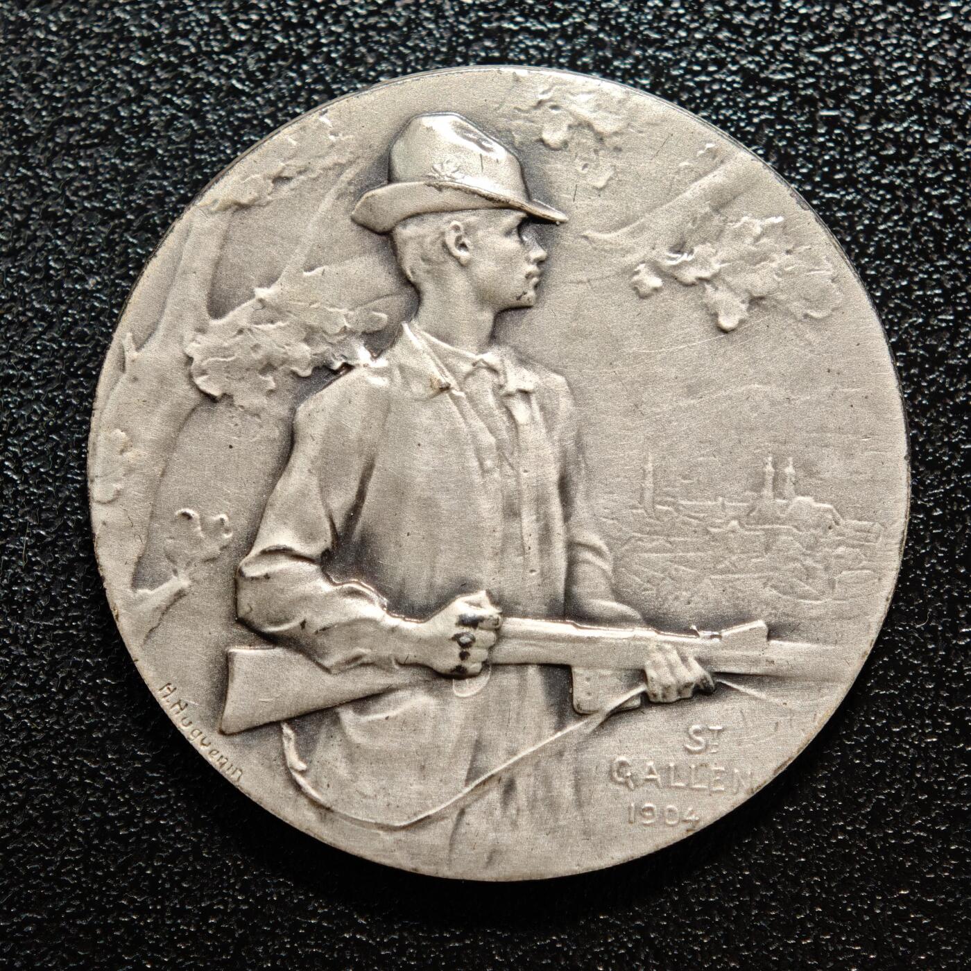 【德藏】世界币章拍卖第165期（拍品征集中~欢迎藏友联系） 1904年 瑞士圣加仑射击节纪念银章 直径约：33mm；重约：15.7g