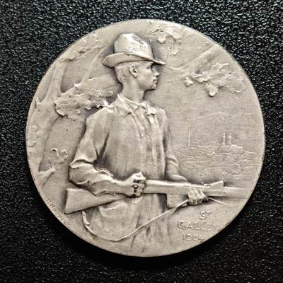 【德藏】世界币章拍卖第165期（拍品征集中~欢迎藏友联系） - 1904年 瑞士圣加仑射击节纪念银章 直径约：33mm；重约：15.7g