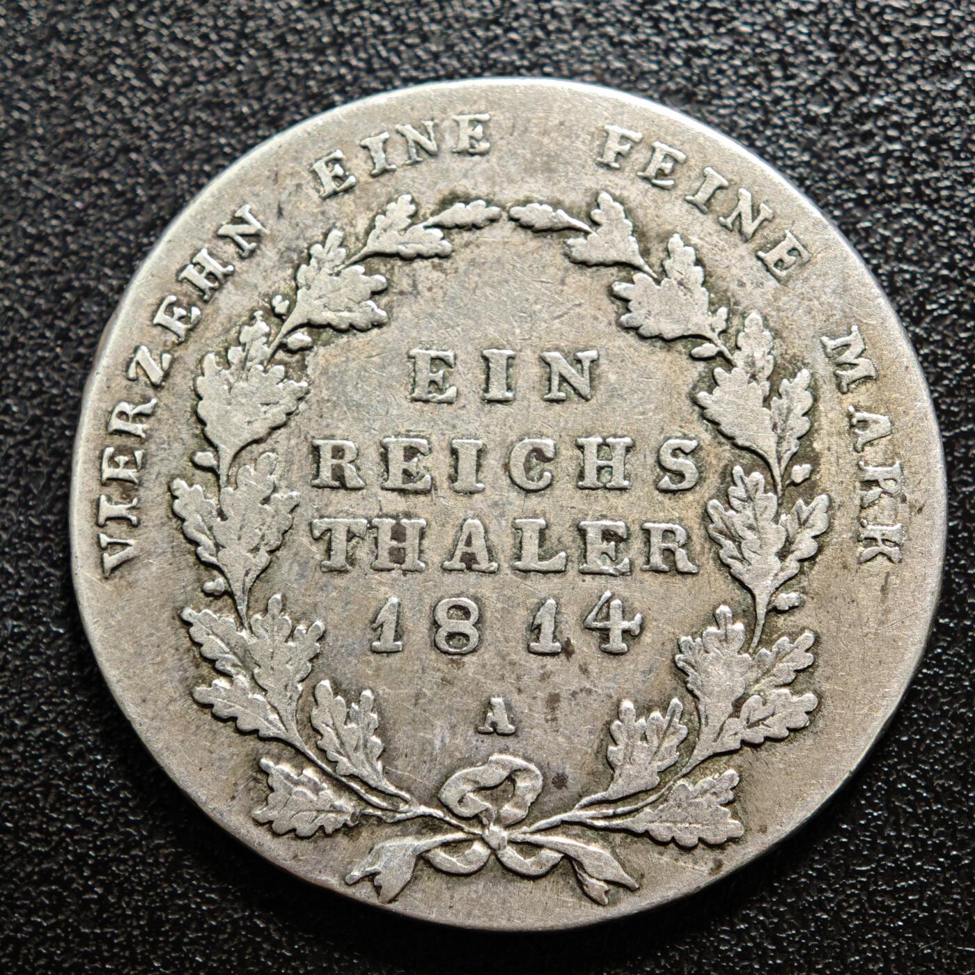 【德藏】世界币章拍卖第165期（拍品征集中~欢迎藏友联系） 1814年 德国普鲁士王国 腓特烈·威廉三世 1帝国泰勒银币 直径约：35.9mm；重约：21.9g