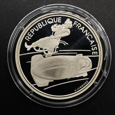 【淘币小摊】实时拍第八百七十拍   银币套币场    年前最后一场周一预留全部发出 本场无中意拍品可私信周日发货请更换最新收货地址不方便收货的请勿参拍或者顺丰到付 - 法国1990年100法郎精制银币 阿尔贝维尔冬奥会-速度冰车 22.2克900银