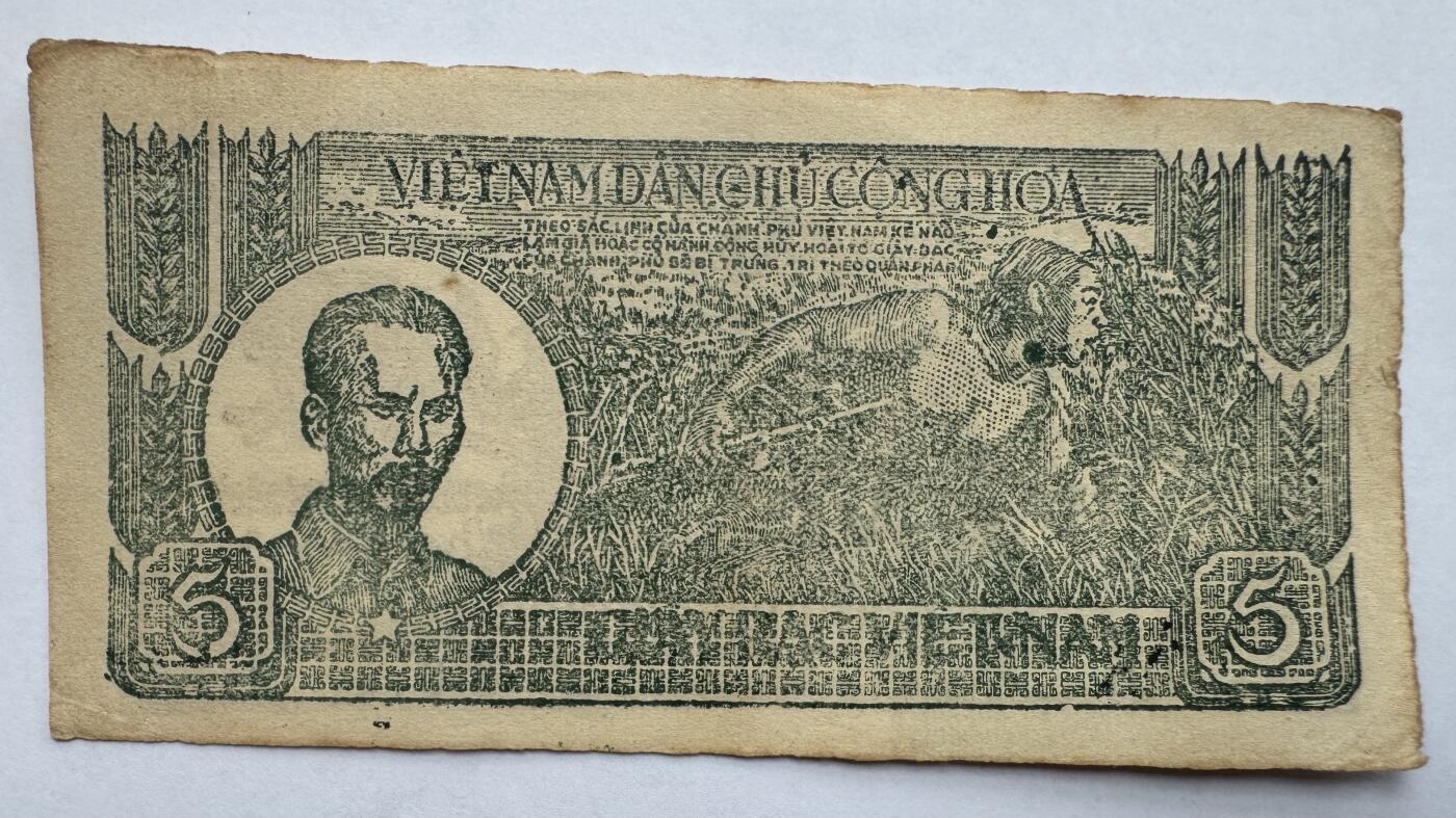 2026第3场（总第230期）：精品测试钞、外钞综合场 棕色版/越南1948年版5盾（旧品如图）“越南民主共和”字样