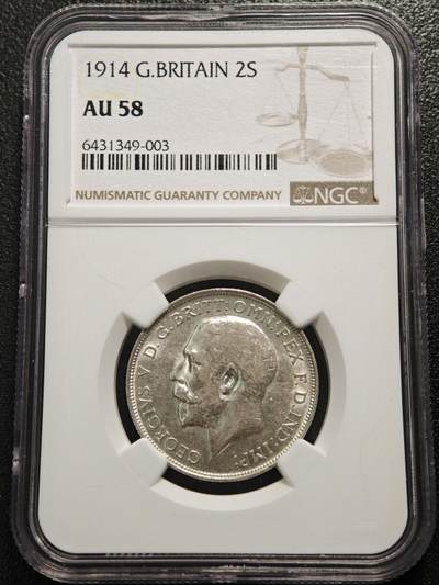 【德藏】世界币章拍卖第165期（拍品征集中~欢迎藏友联系） - 1914年 英国乔治五世1弗洛林银币 NGC AU58