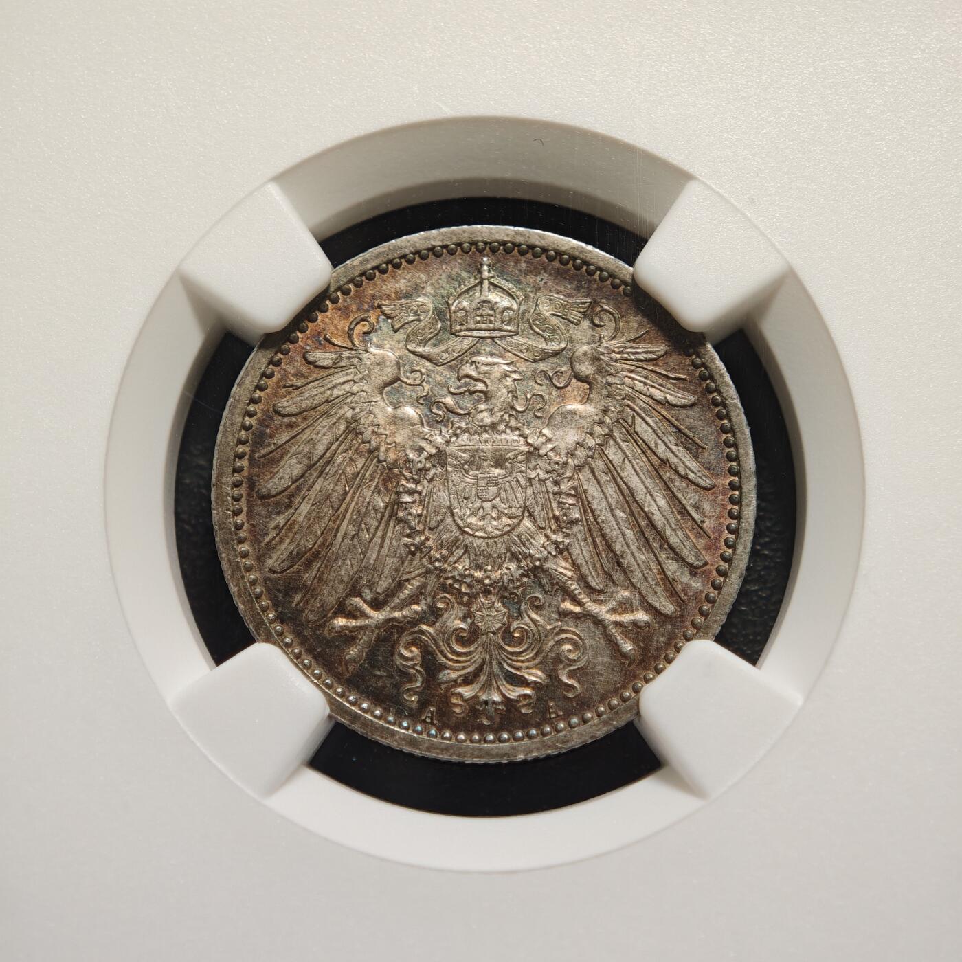 【德藏】世界币章拍卖第165期（拍品征集中~欢迎藏友联系） 1915年 德国威廉二世A版1马克银币 NGC MS61