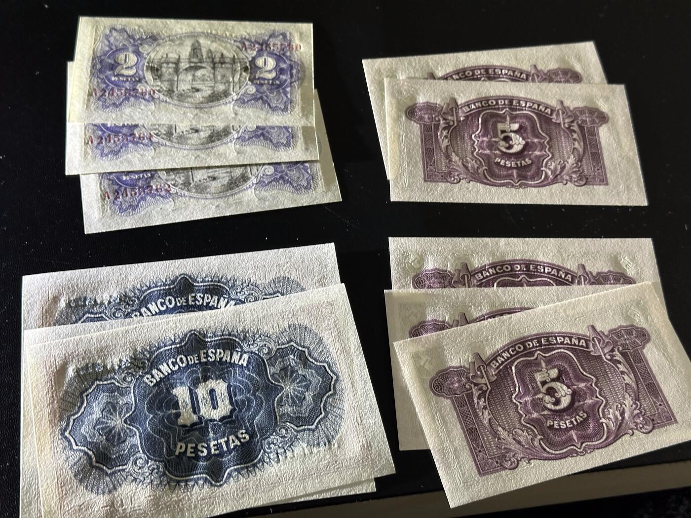 《外钞收藏家》第六百一十期（新年假期场/年后快递恢复正常再发货）（长期征集拍品、欢迎藏友们联系合作） 西班牙小面额2、5、10比塞塔 11张一起 全新