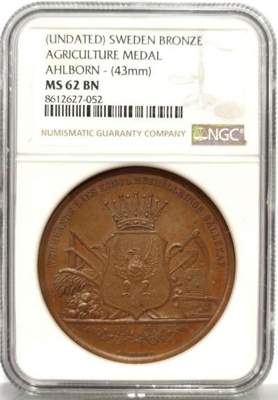 博洋堂蛇年收官专场暨第161期（全场包邮） - NGC MS62BN 瑞典地方农业铜质奖章，43mm，加厚盒