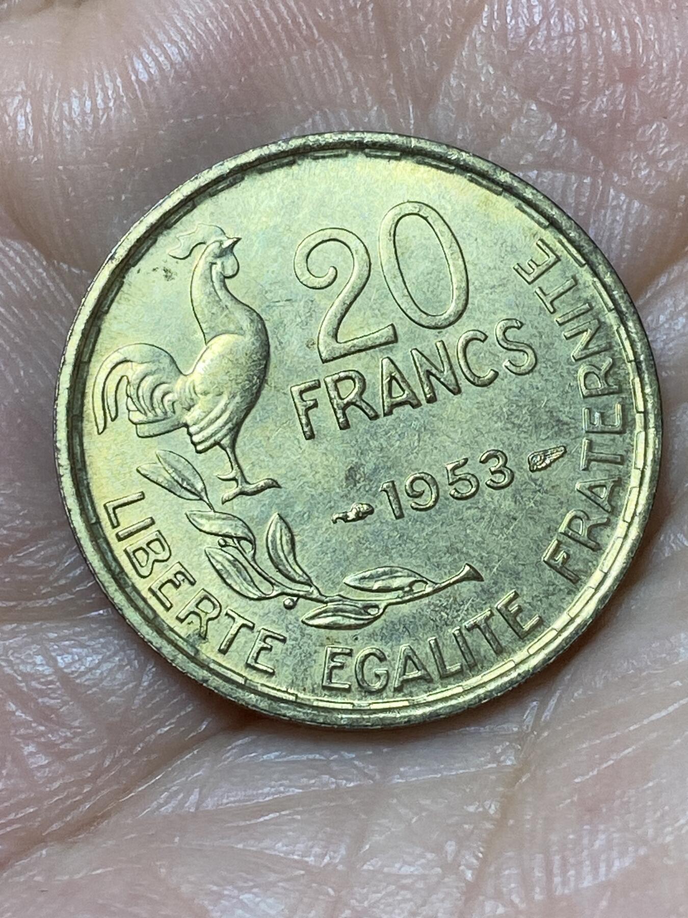 2026年第二十二场(总第一百九十一场）外国好品散币场(免佣金) 原光好品–法兰西第四共和国1953年20法郎