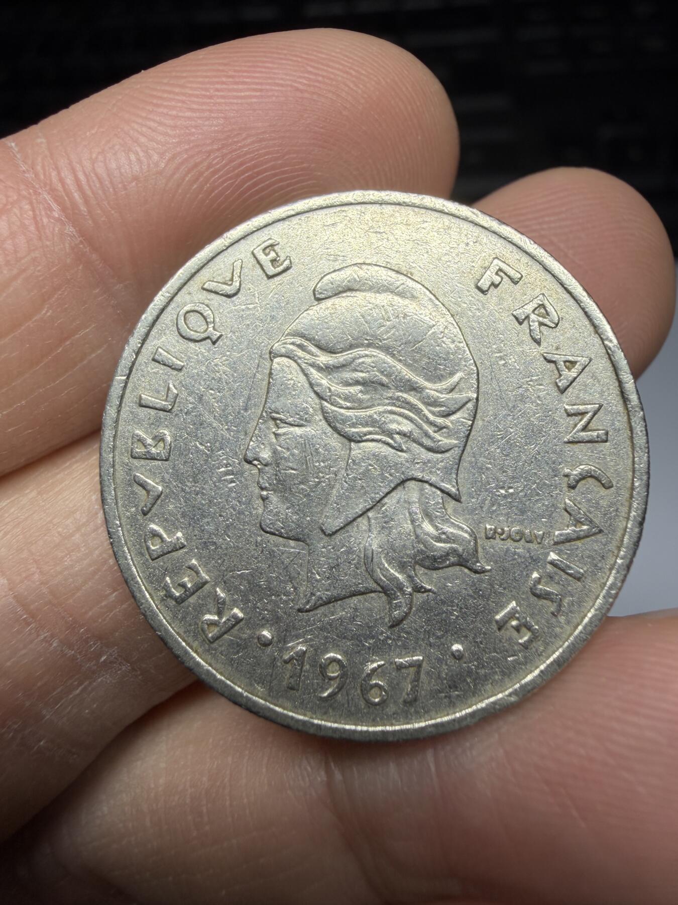 2025年集古藏今外币拍卖第二期-第6场—（总第306拍），可以寄存60天，满160元包邮。 1967年法属波利尼西亚20法郎